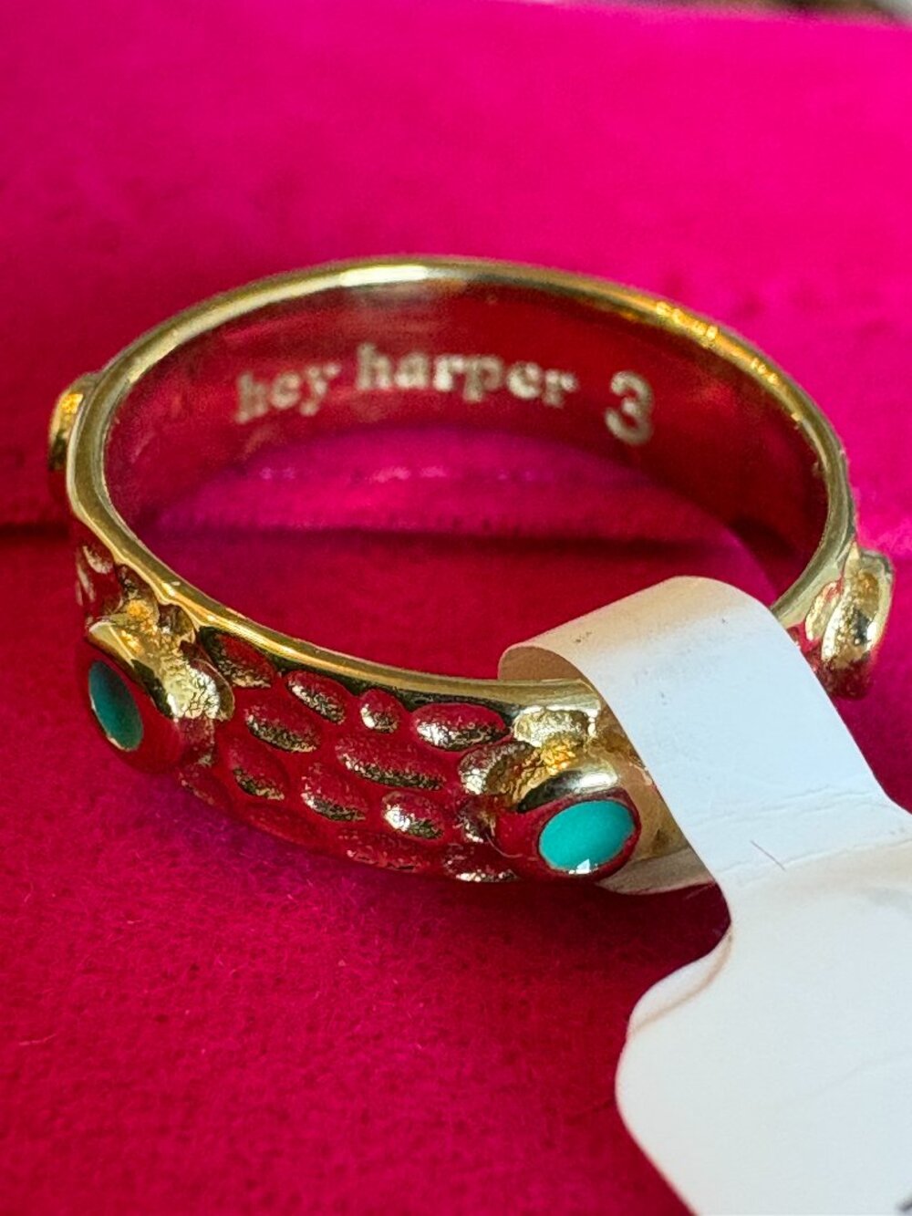 Gold-Tone Ring with Turquoise Accents - Women Jewelry Rings